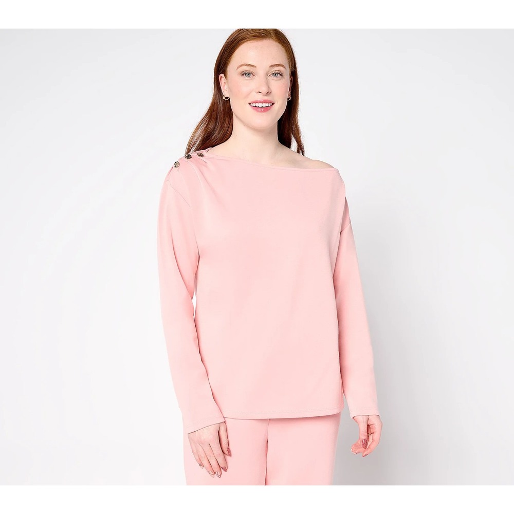 BEAUTIFUL by Lawrence Zarian Asymmetric Boatneck Top Mellow Rose M